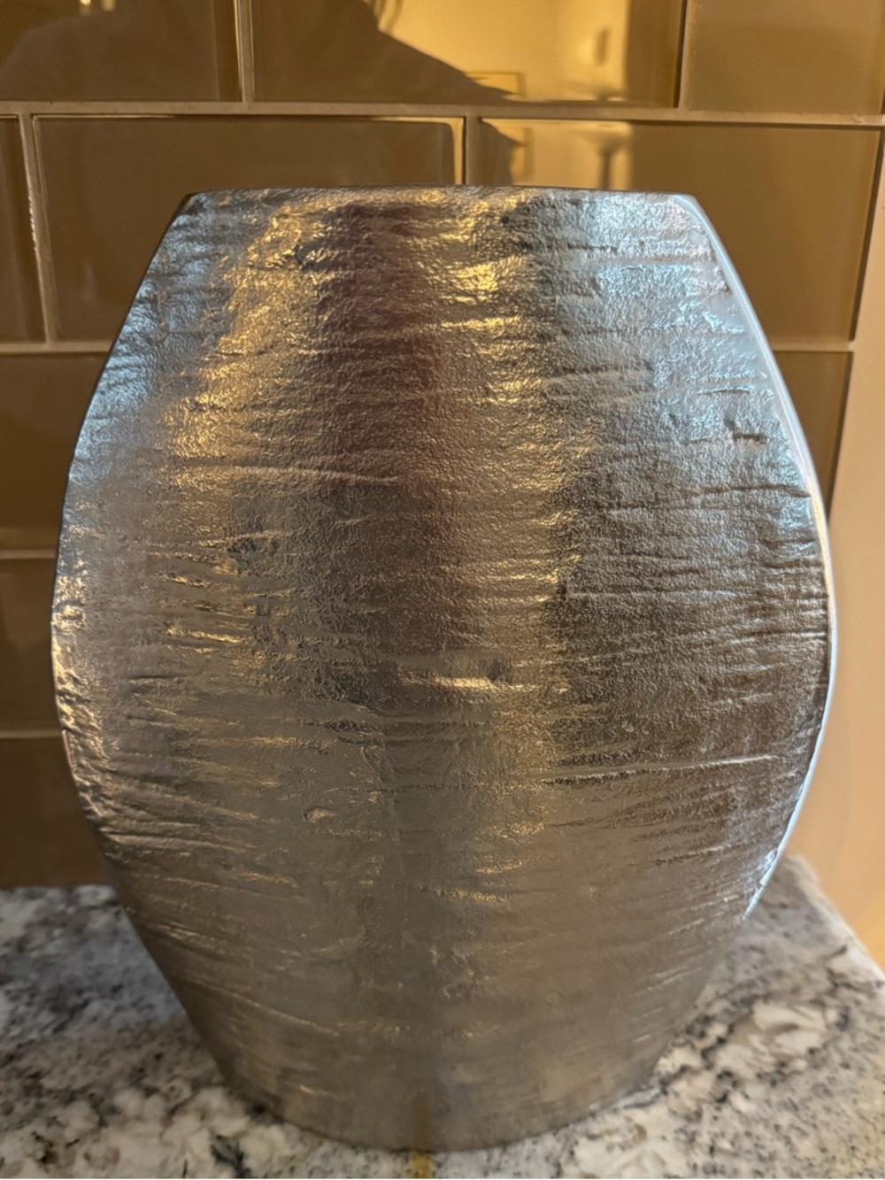 Crate & Barrel Allegra Vase Short  SilverTextured Decorative Vase